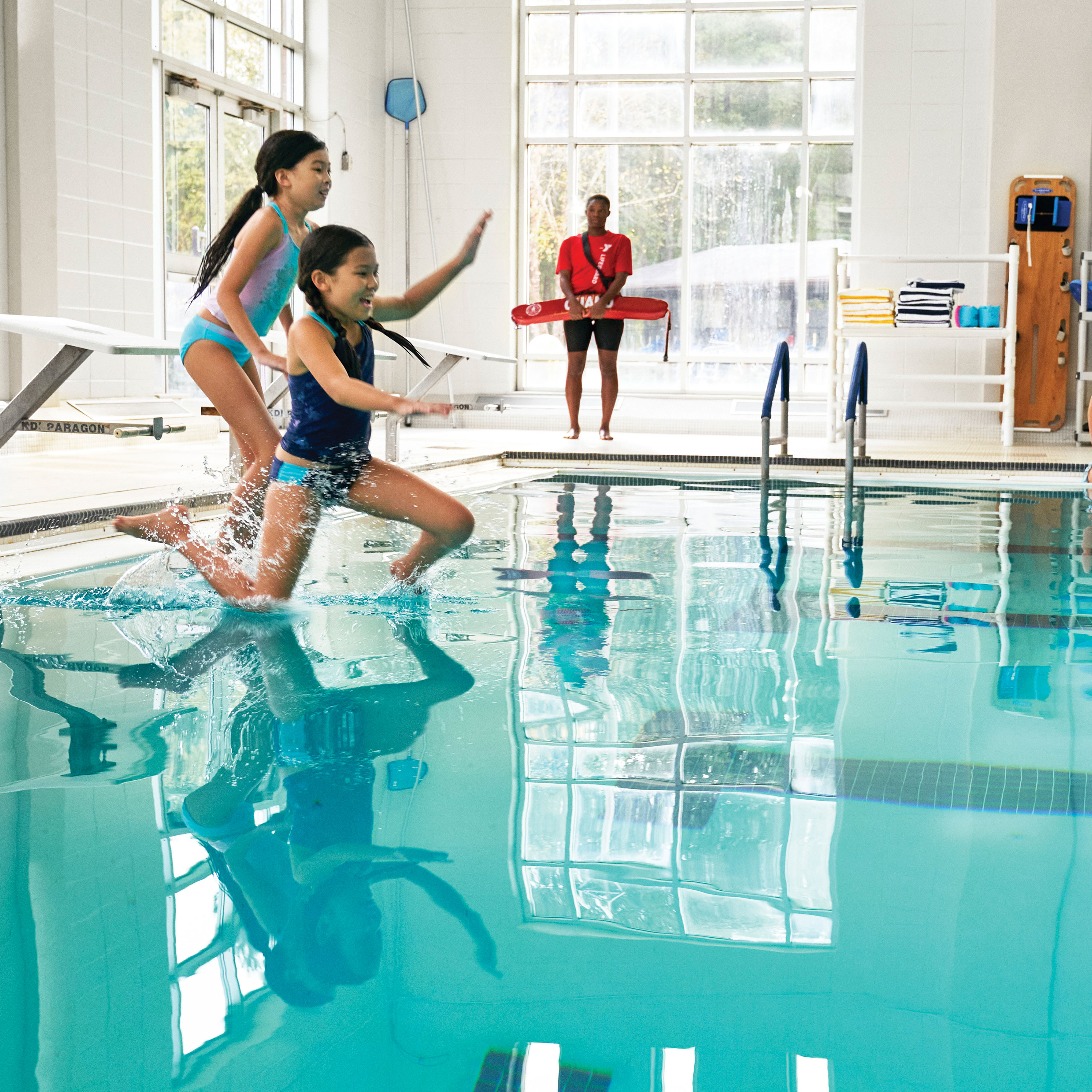 Girls entering pool