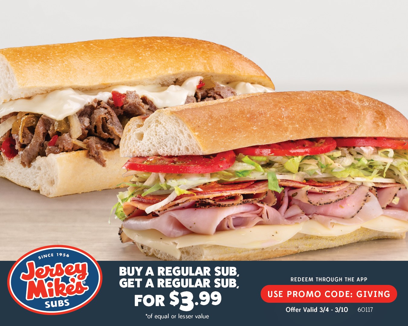 Buy one get one at Jersey Mike's